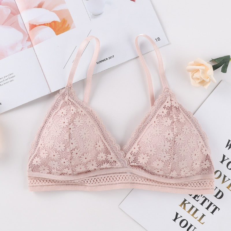 Women Lace Padded Bras Beauty Back Wrapped Chest Comfortable Wire Free Bras Lingerie
